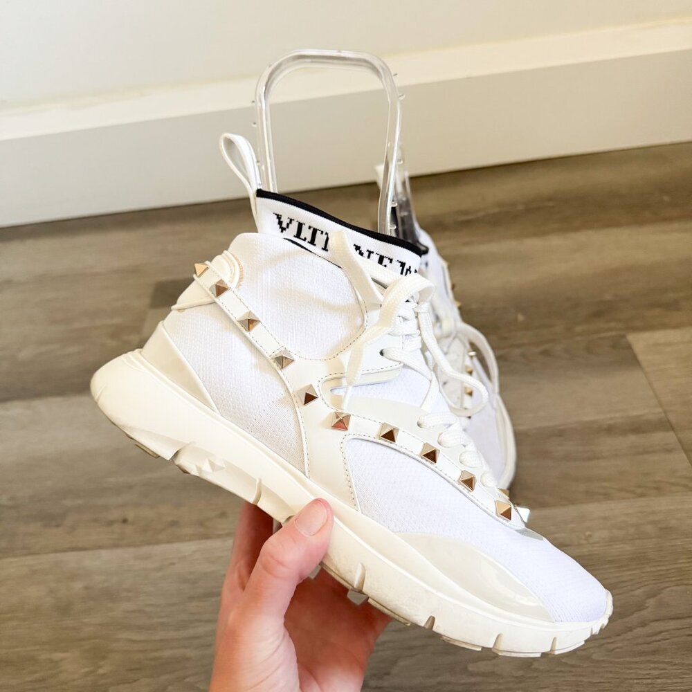 Valentino Garavani White Rockstud High Top Sock Sneakers EU 38 - Picture 5 of 12
